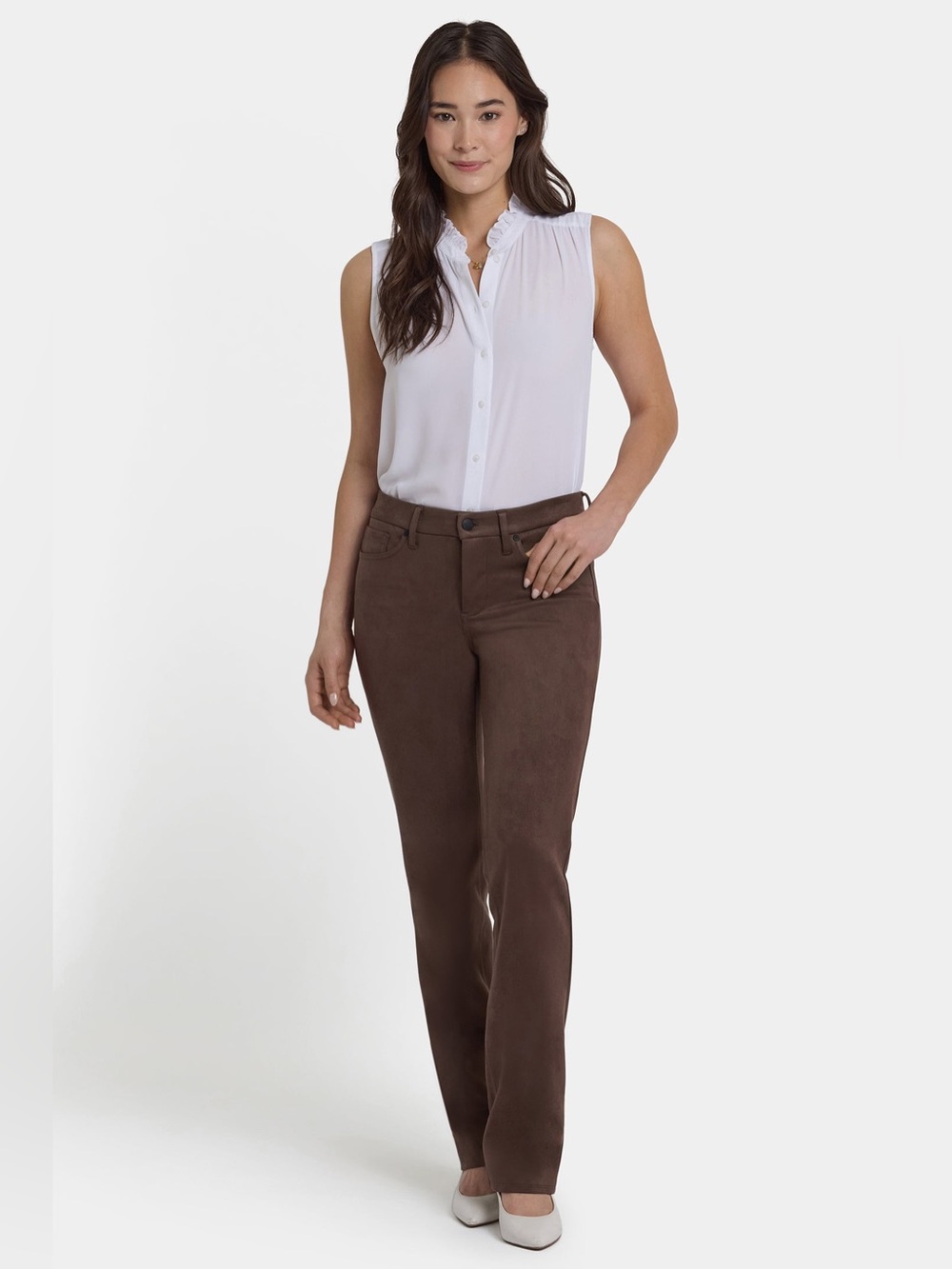 NYDJ Stretch Faux Suede Slim Skinny Pants in Coffee Bean Brown – Size 10